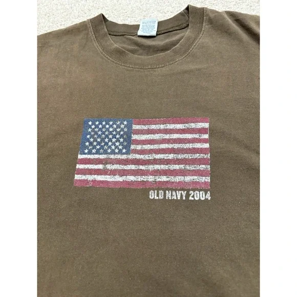 VTG Y2K Old Navy American Flag T Shirt 2004 Size XL Brown - Picture 2 of 6